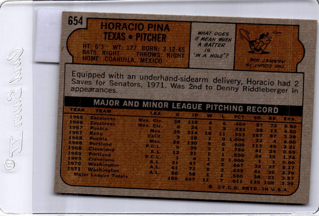 1972 Topps #654 Horacio Pina