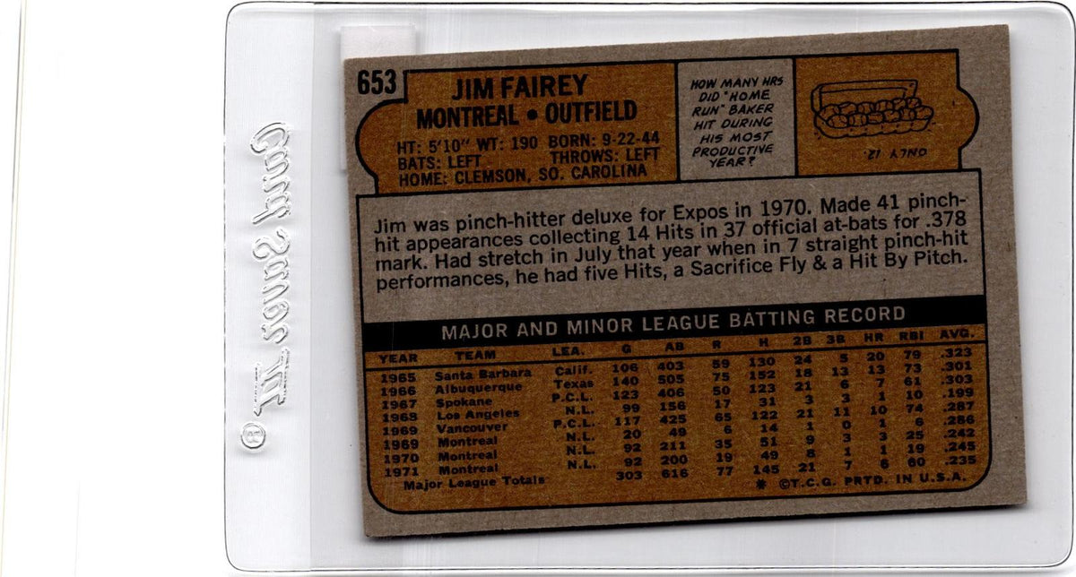 1972 Topps #653 Jim Fairey