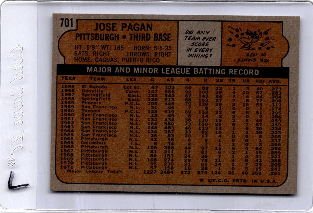 1972 Topps #701 Jose Pagan