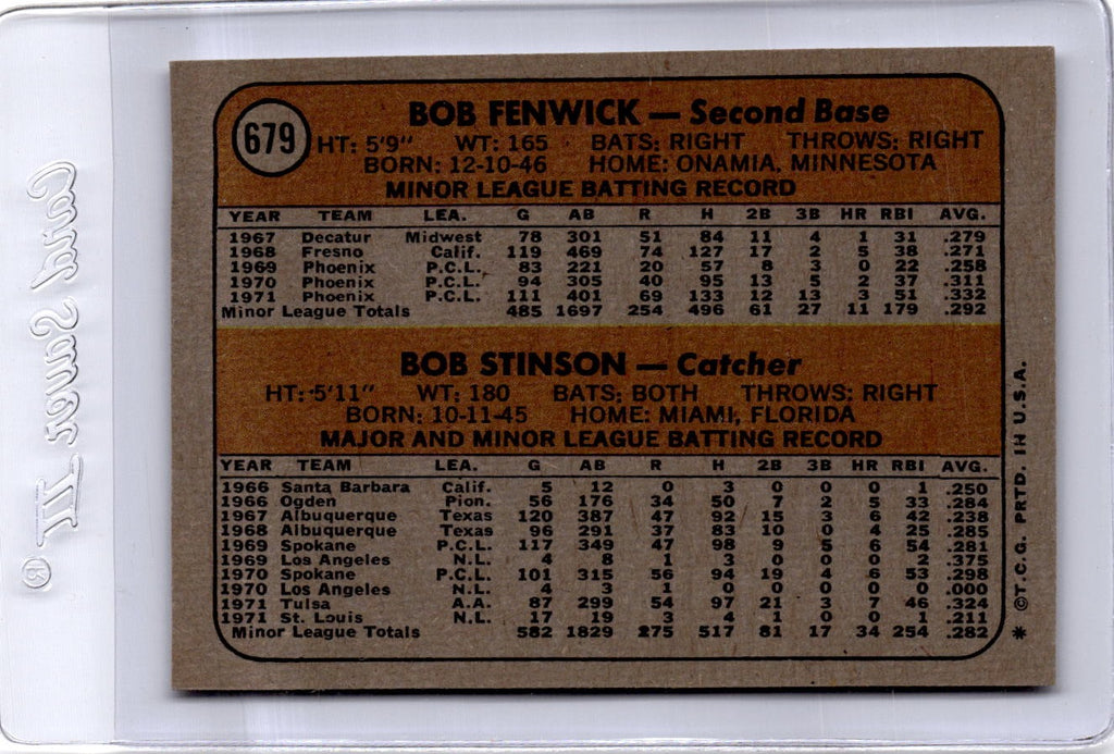 1972 Topps #679 Astros 1972 Rookie Stars (Bob Fenwick / Bob Stinson)
