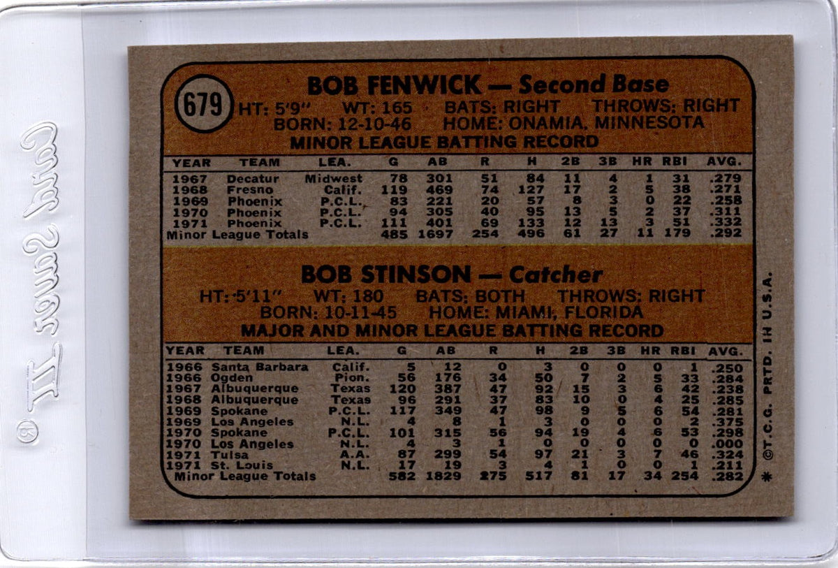 1972 Topps #679 Astros 1972 Rookie Stars (Bob Fenwick / Bob Stinson)