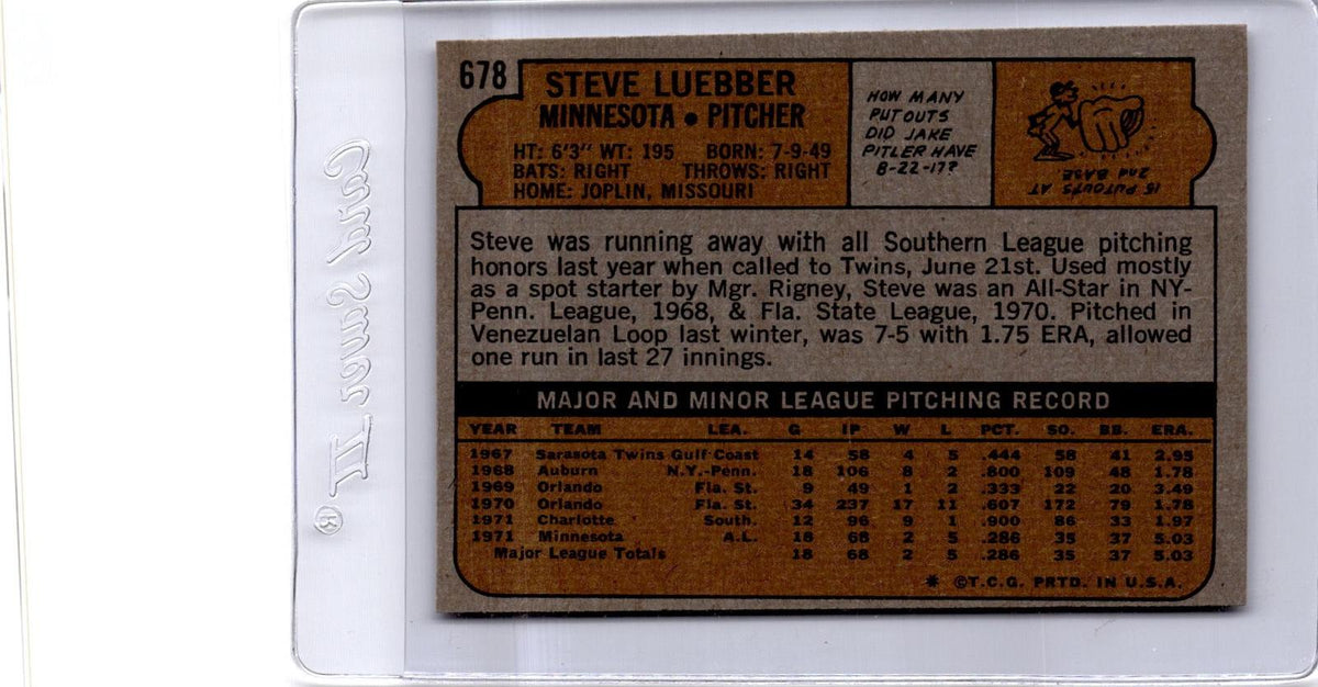 1972 Topps #678 Steve Luebber