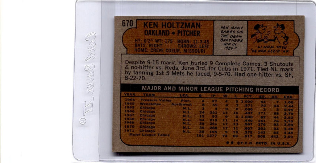 1972 Topps #670 Ken Holtzman