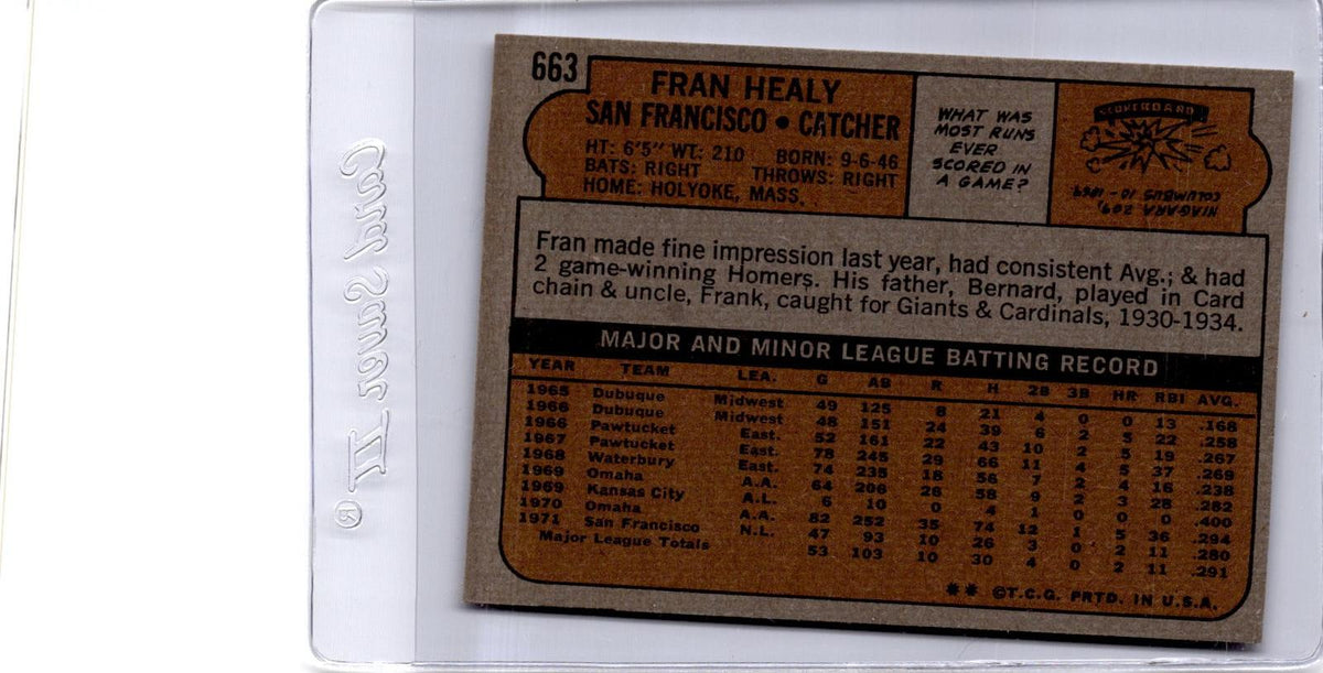 1972 Topps #663 Fran Healy
