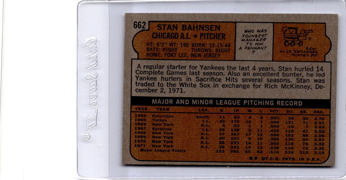 1972 Topps #662 Stan Bahnsen