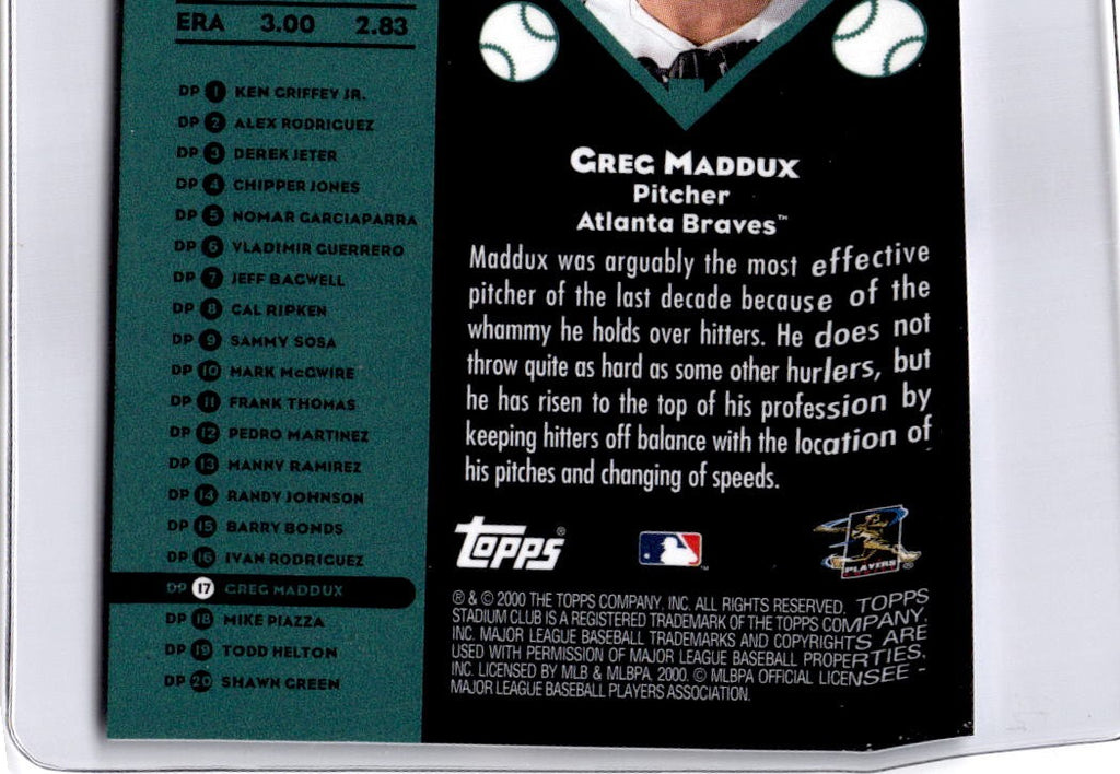 2001 Stadium Club #DP17 Greg Maddux Diamond Pearls