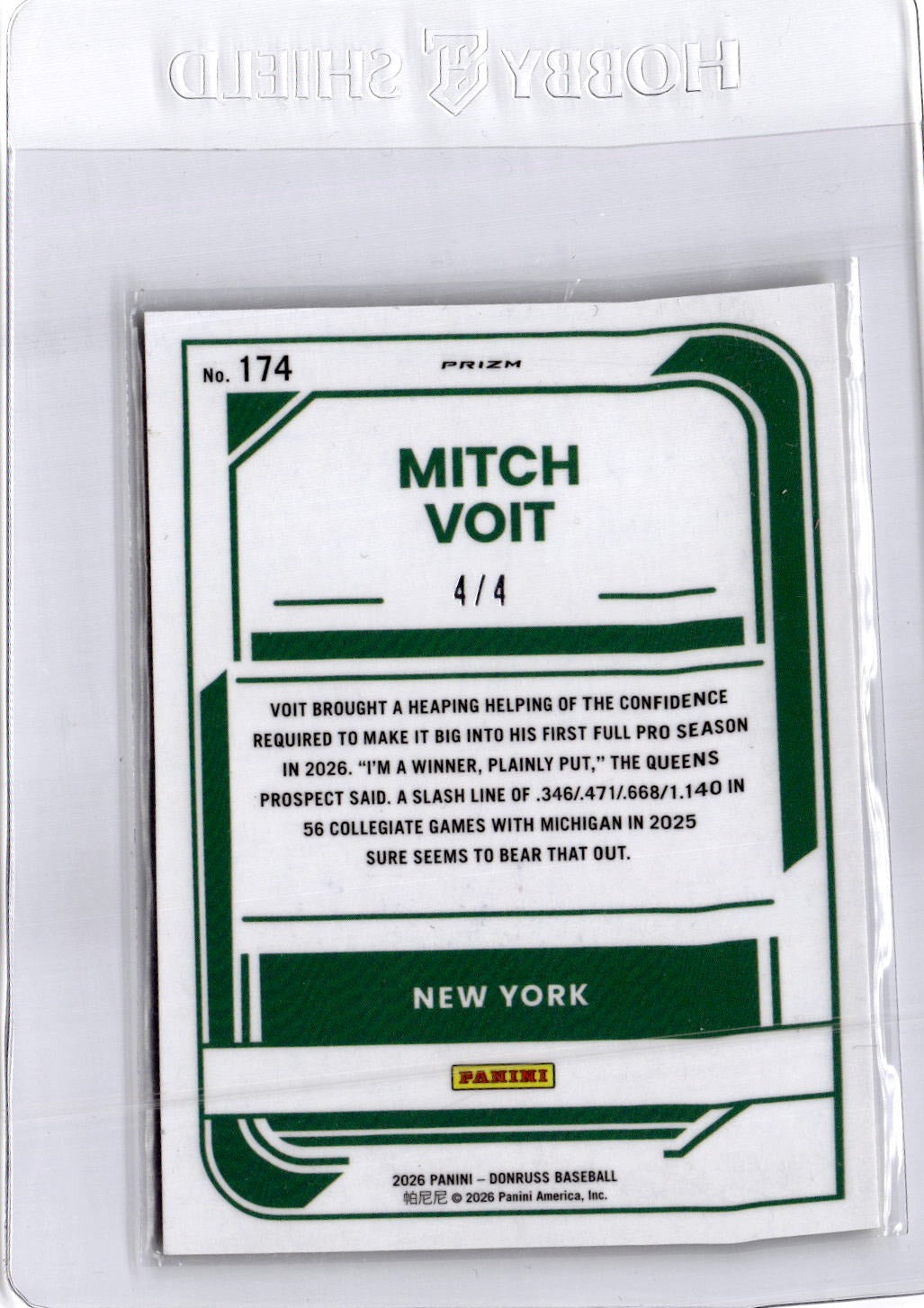 2026 Donruss #174 Mitch Voit Optic Gold Glitter #/4