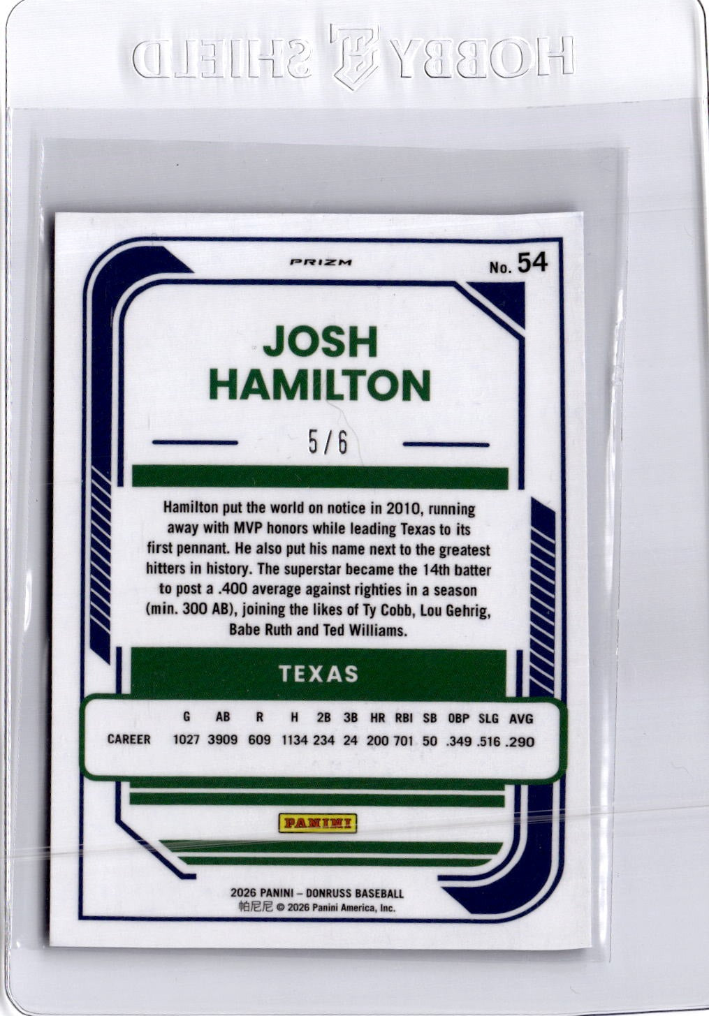 2026 Donruss #54 Josh Hamilton Optic Blue Glitter #/6