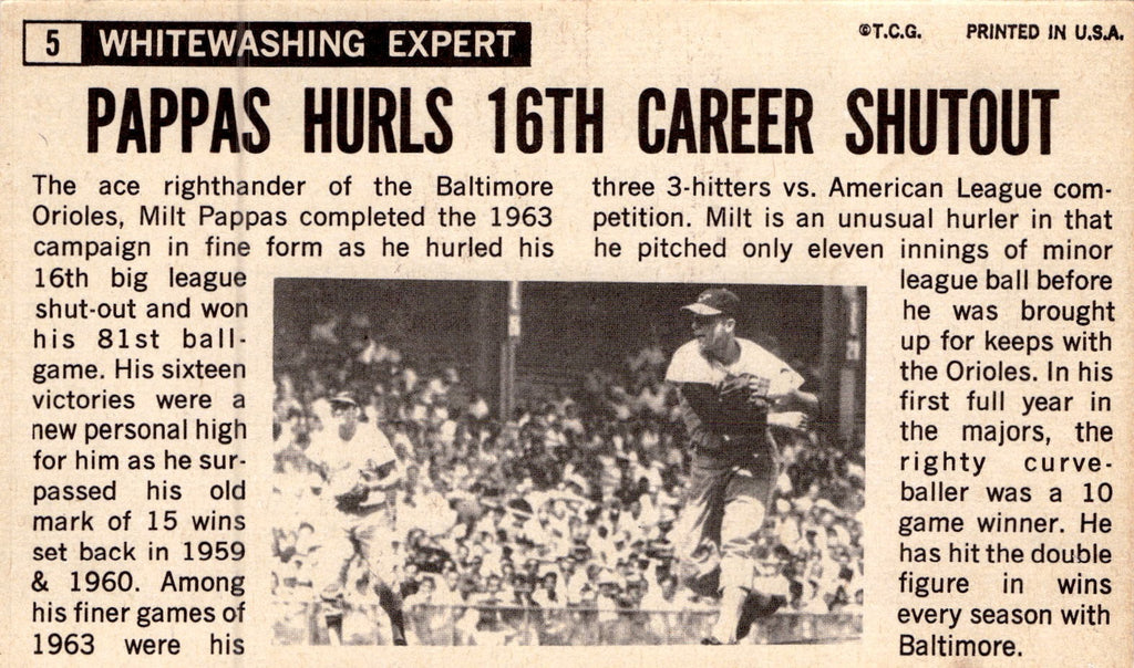 1964 Topps Giants #5 Milt Pappas