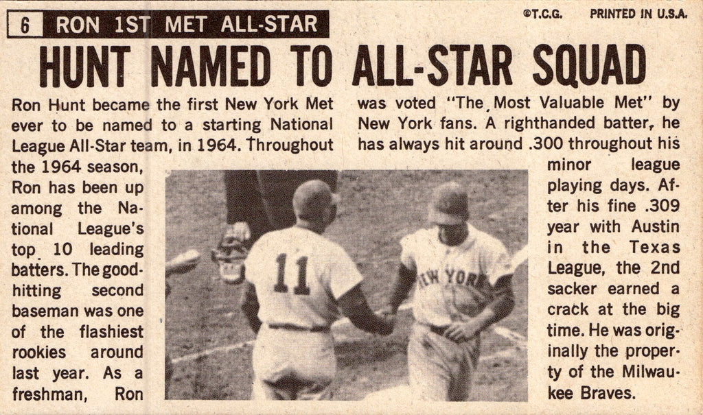 1964 Topps Giants #6 Ron Hunt