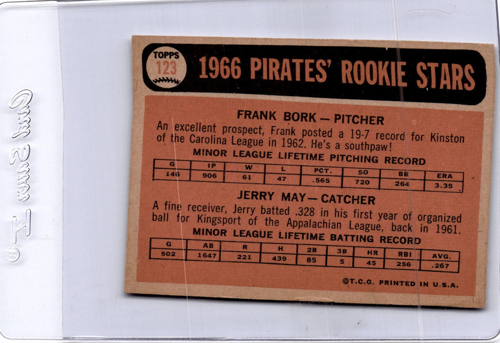 1966 Topps #123 Pirates 1966 Rookie Stars (Frank Bork / Jerry May)