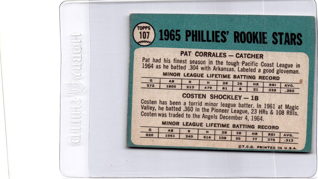 1965 Topps #107 Phillies 1965 Rookie Stars (Pat Corrales / Costen Shockley)