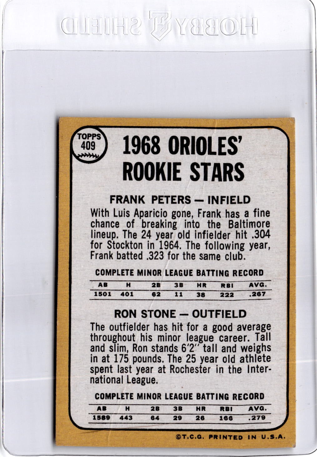 1968 Topps #409 Orioles 1968 Rookie Stars (Frank Peters / Ron Stone)