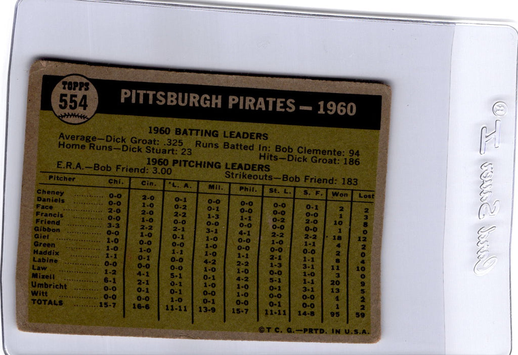 1961 Topps #554 Pittsburgh Pirates