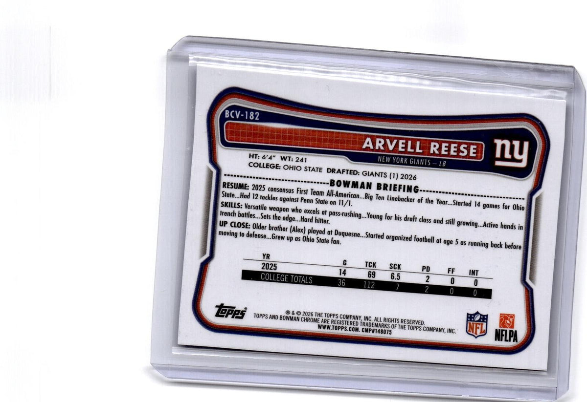 2026 Bowman #BCV-182 Arvell Reese Chrome Blue Refractor #/150