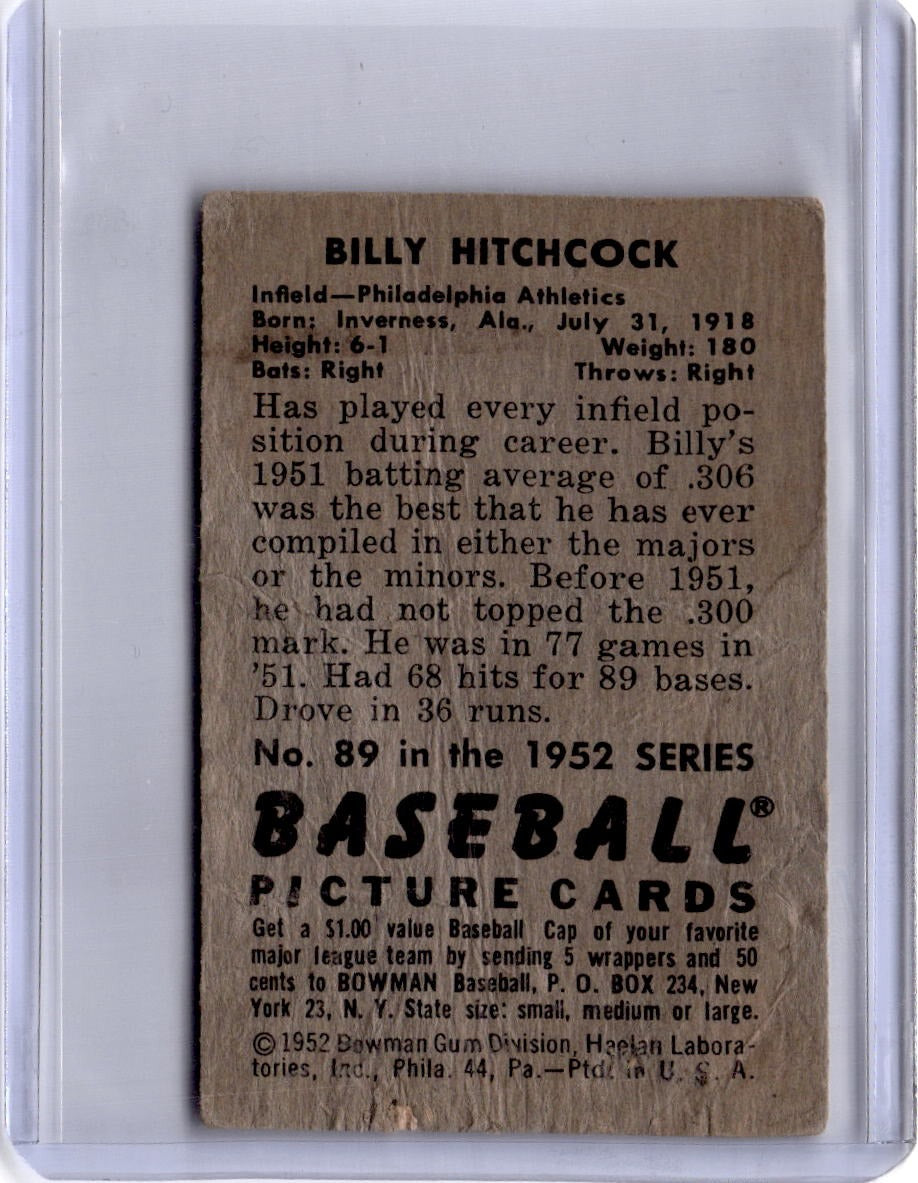 1952 Bowman #89 Billy Hitchcock
