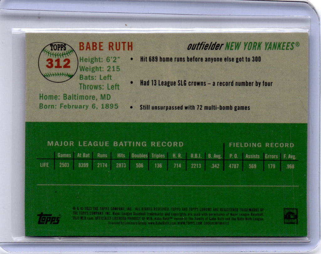 2023 Topps Chrome Platinum Anniversary #312 Babe Ruth Topps Refractor #/499