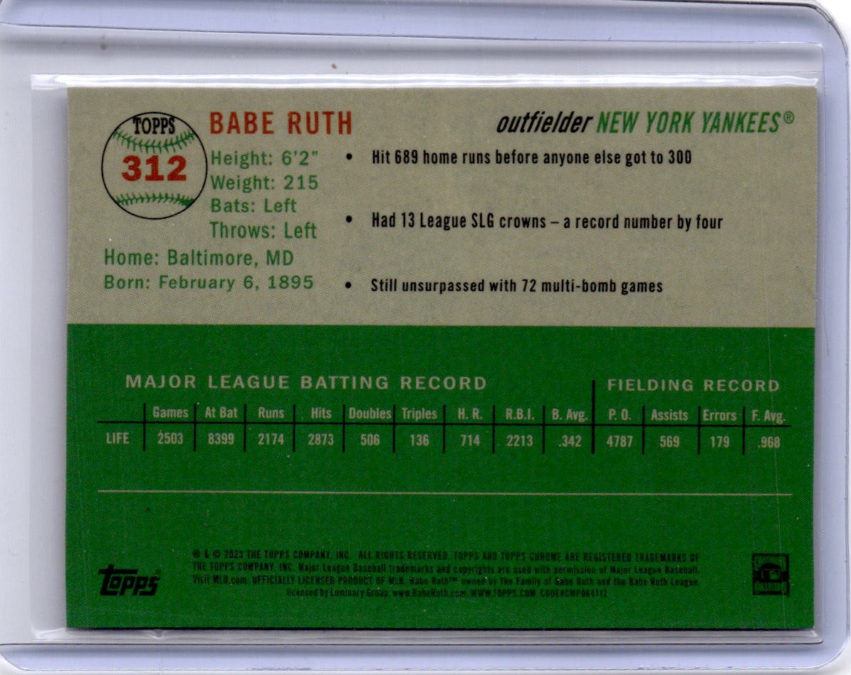 2023 Topps Chrome Platinum Anniversary #312 Babe Ruth Topps Refractor #/499