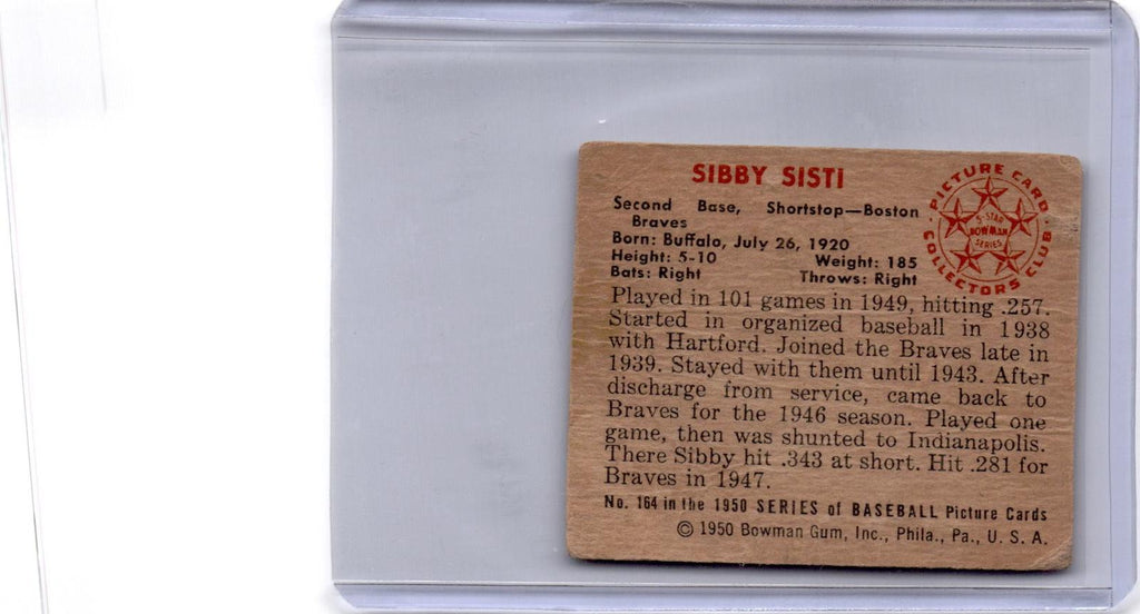 1950 Bowman #164 Sibby Sisti