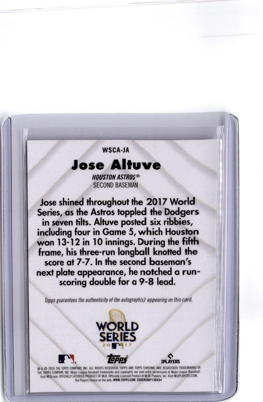 2026 Topps Chrome Jose Altuve World Series Champions Autographs 027/100 JSY#
