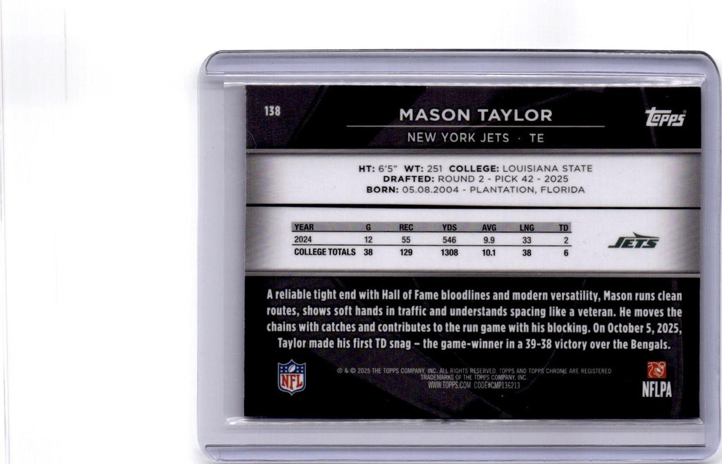 2025 Topps Chrome Black #138 Mason Taylor Purple Refractor #/75