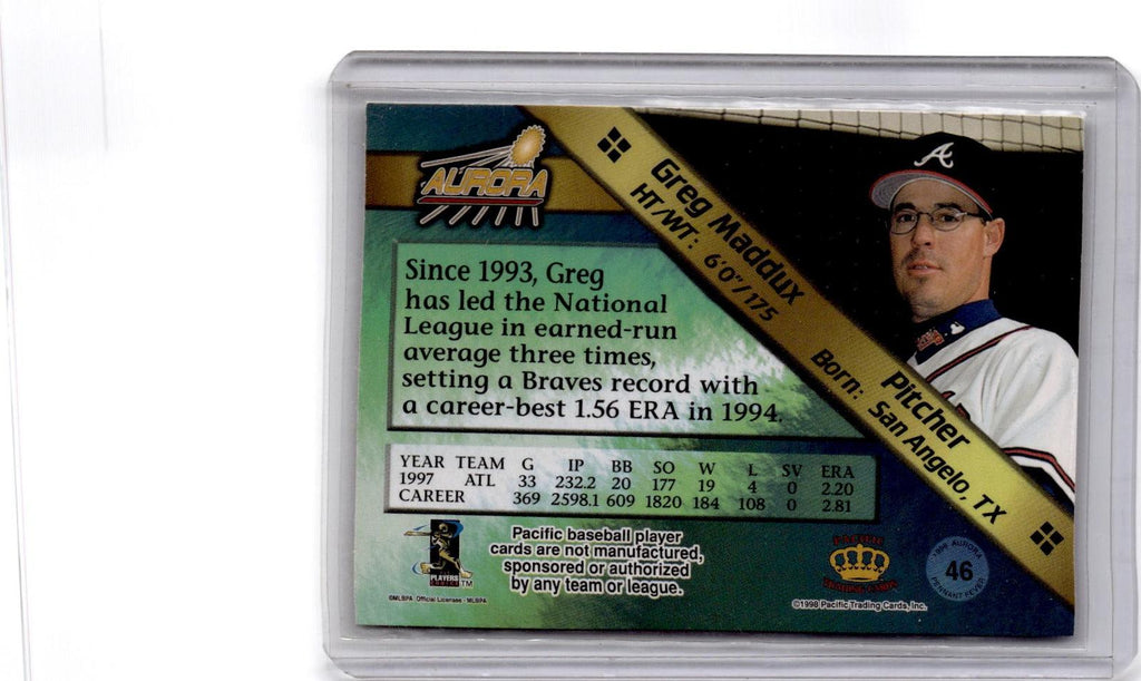 1998 Pacific Aurora #46 Greg Maddux Pennant Fever
