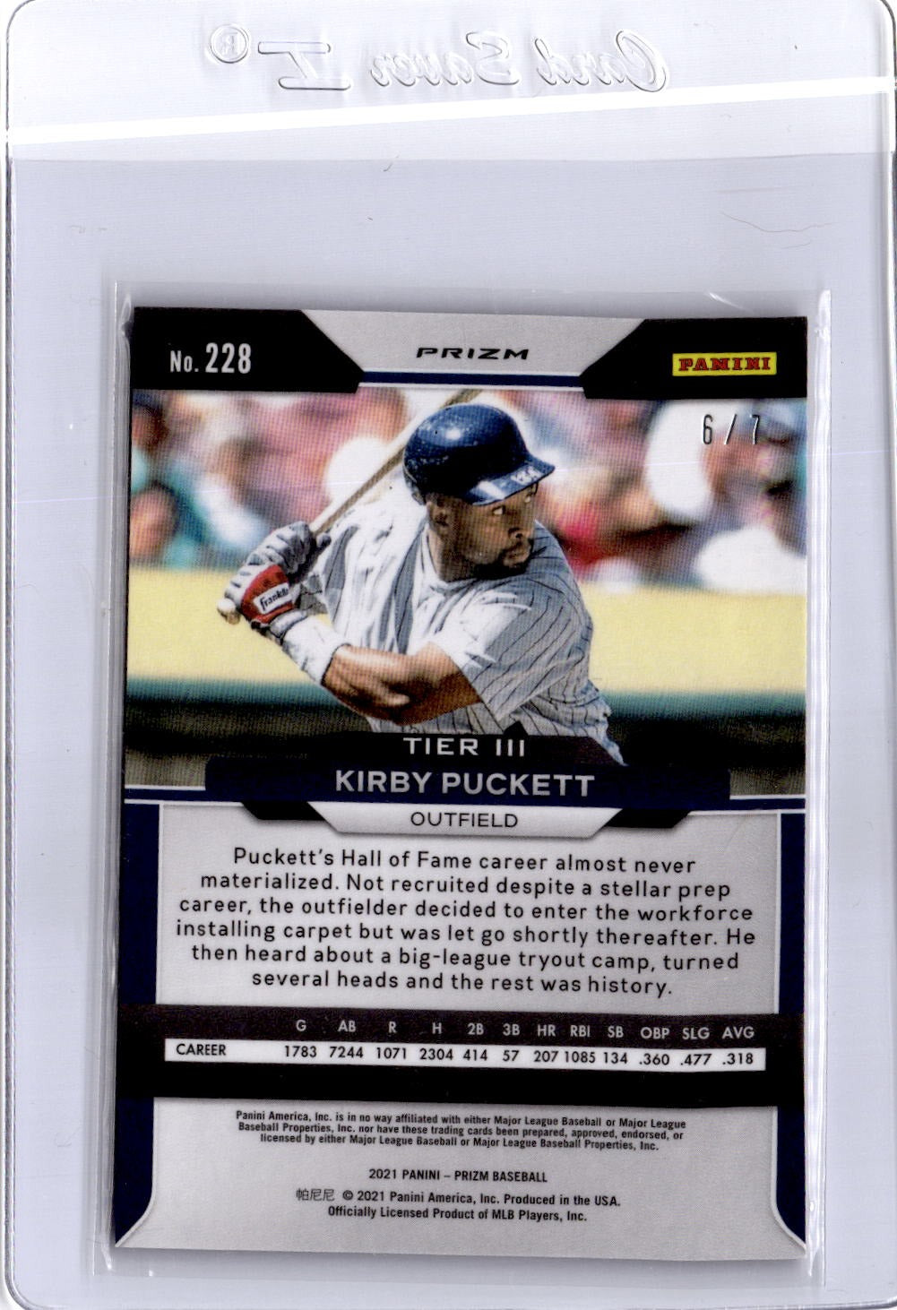 2021 Panini Prizm #228 Kirby Puckett Purple Shimmer Prizm #/7