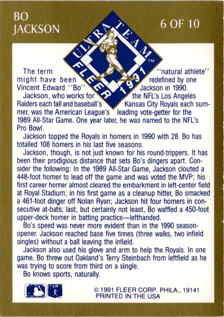 1991 Ultra #6 Bo Jackson Ultra Team (Ultra Gold)