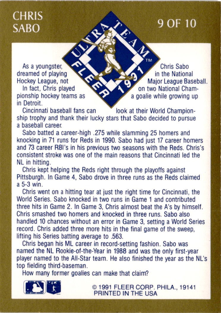 1991 Ultra #9 Chris Sabo Ultra Team (Ultra Gold)