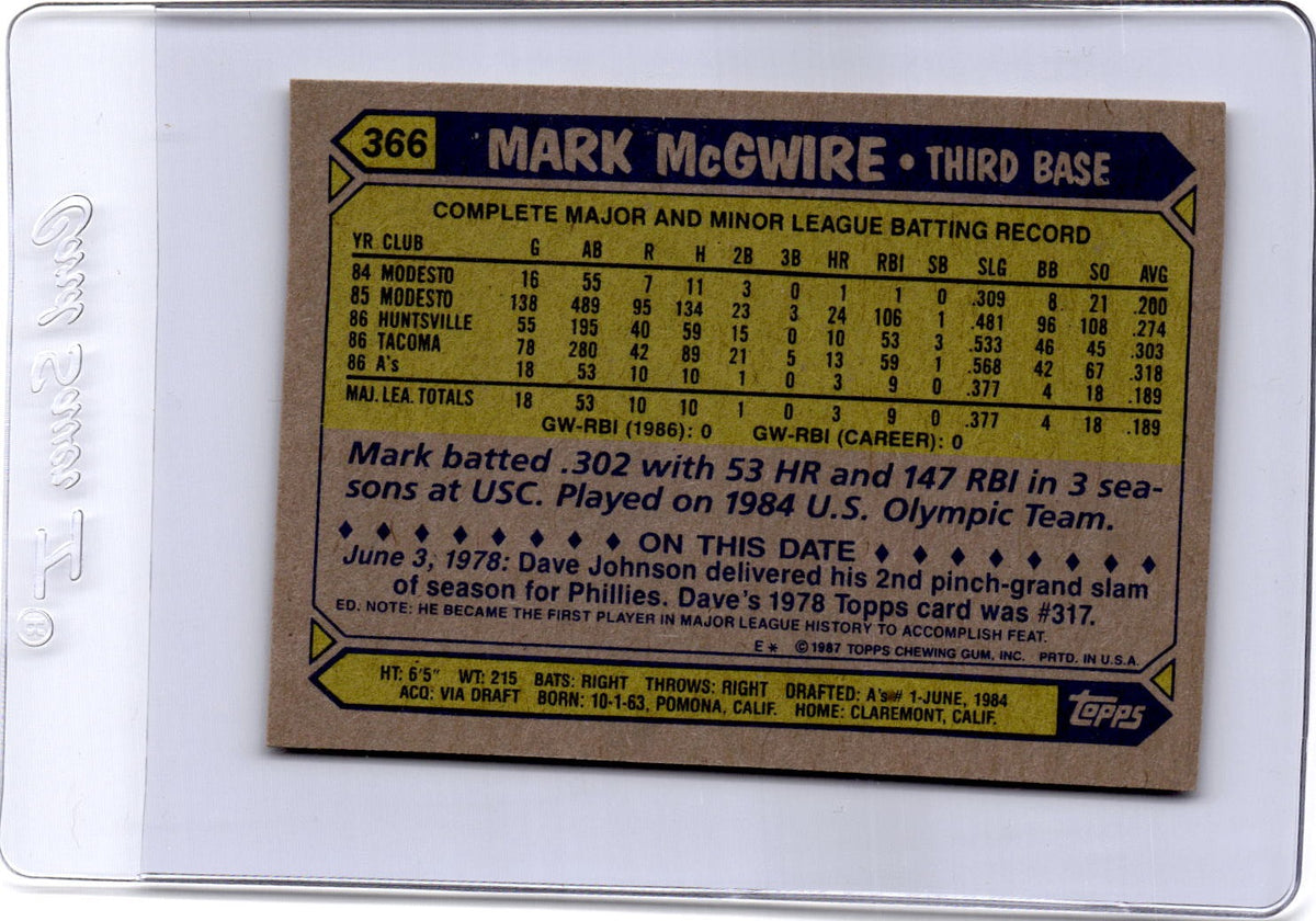 1987 Topps #366 Mark McGwire