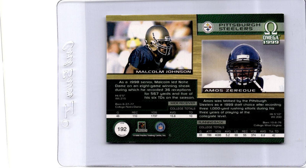 1999 Pacific Omega #192 Malcolm Johnson / Amos Zereoue Platinum Blue #/75