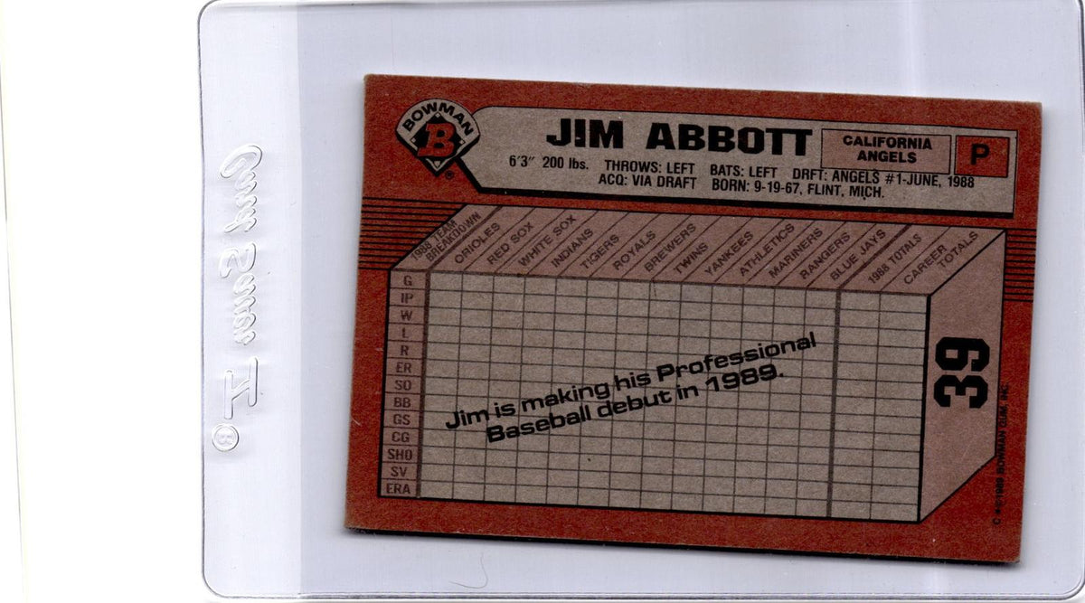 1989 Bowman #39 Jim Abbott