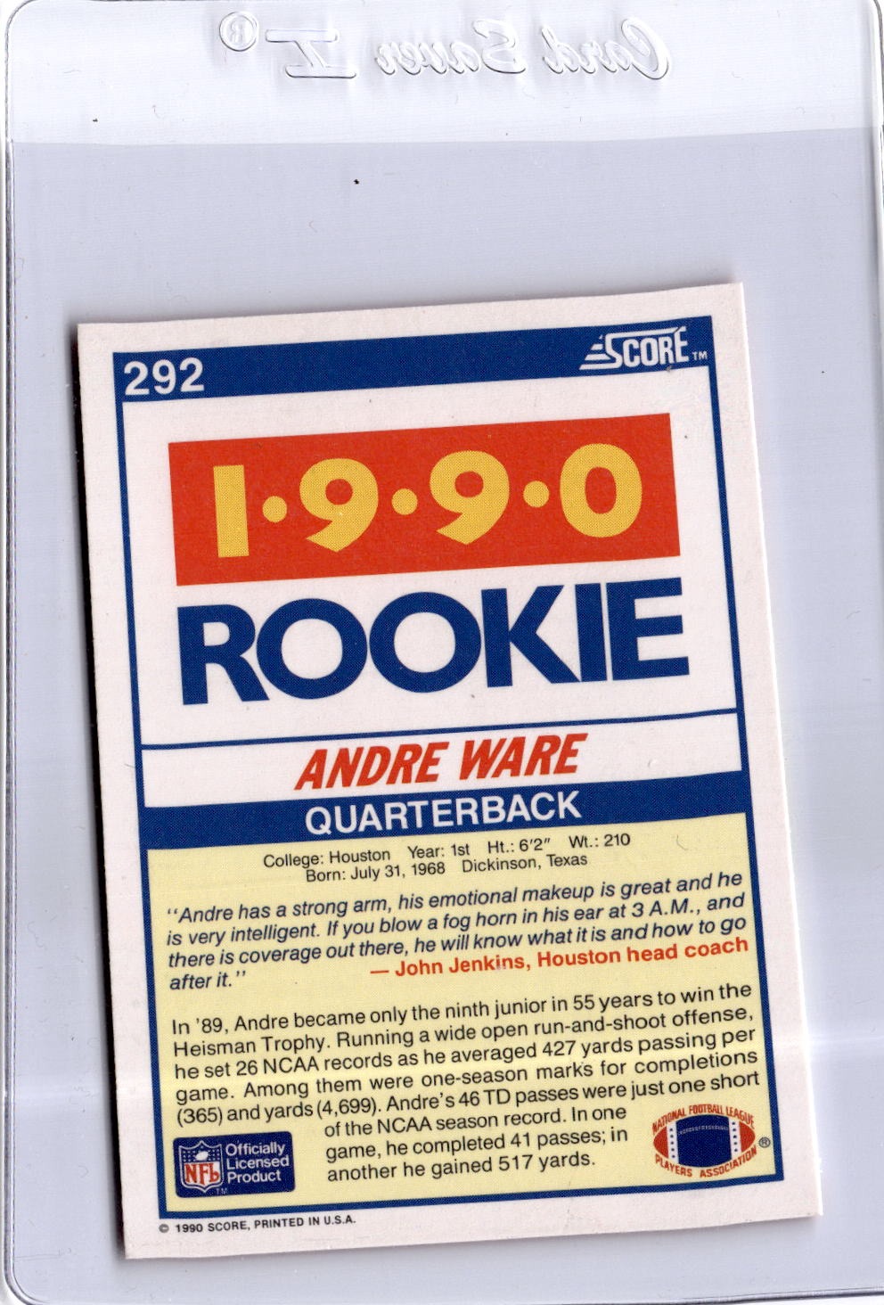 1990 Score #292 Andre Ware