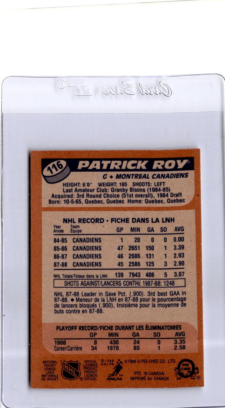 1988-89 O-Pee-Chee #116b Patrick Roy