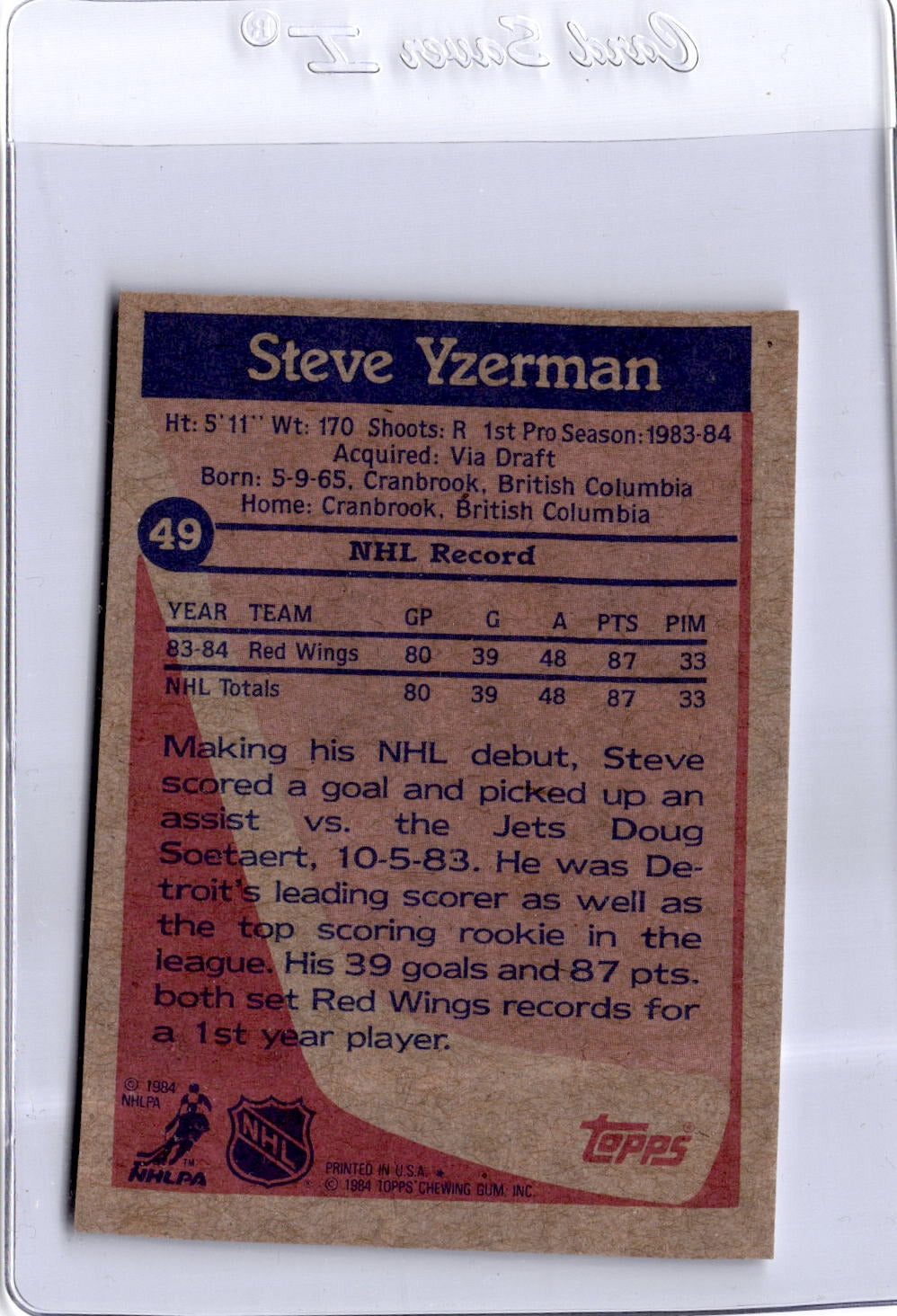 1984-85 Topps #49 Steve Yzerman
