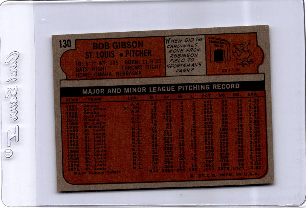 1972 Topps #130 Bob Gibson