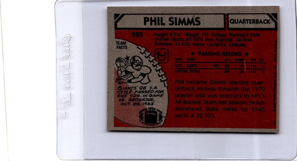 1980 Topps #225 Phil Simms