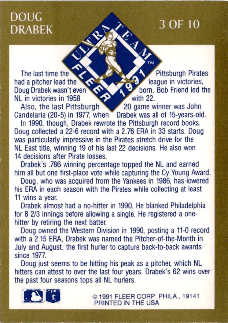 1991 Ultra #3 Doug Drabek Ultra Team (Ultra Gold)