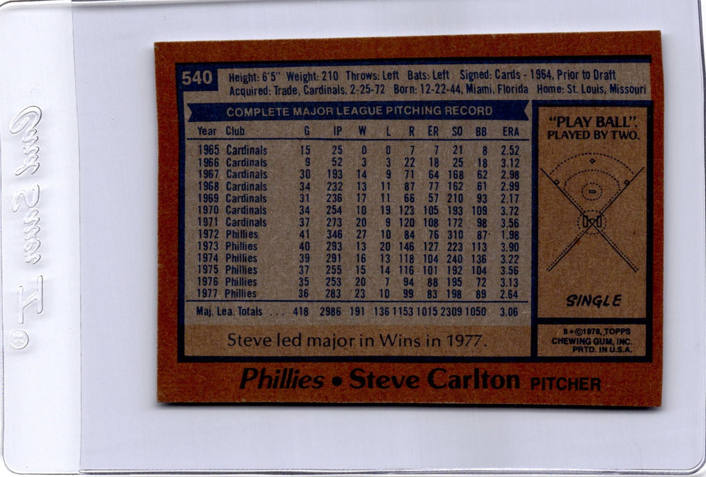 1978 Topps #540 Steve Carlton