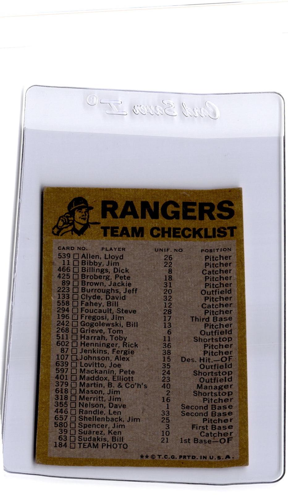 1974 Topps #NNO Texas Rangers Team Checklists