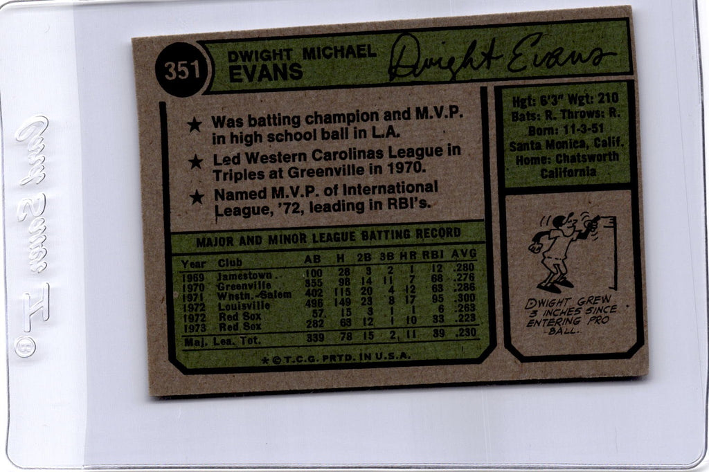 1974 Topps #351 Dwight Evans