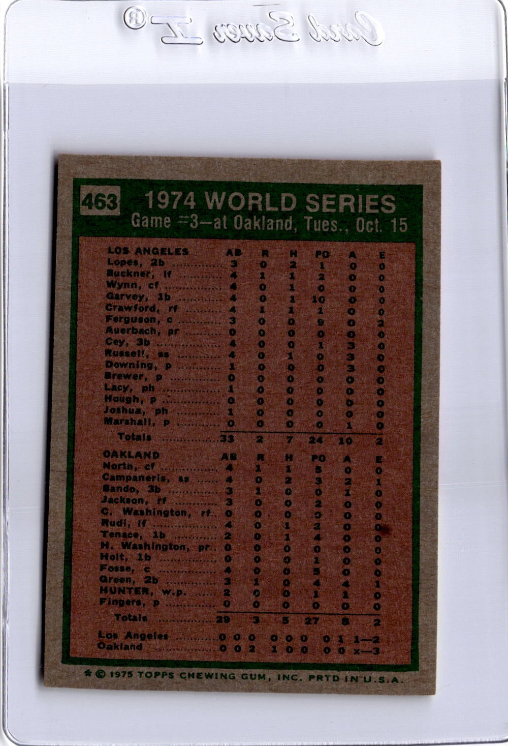 1975 Topps #463 1974 World Series Game 3