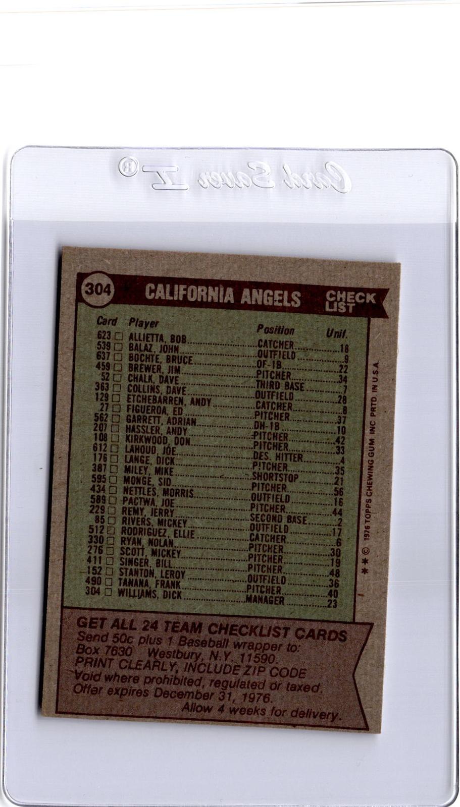 1976 Topps #304 California Angels / Dick Williams Team Checklists