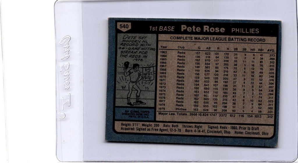 1980 Topps #540 Pete Rose