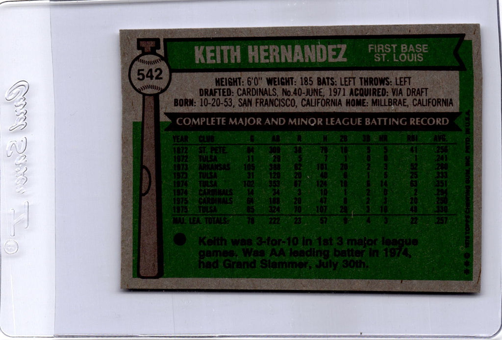 1976 Topps #542 Keith Hernandez
