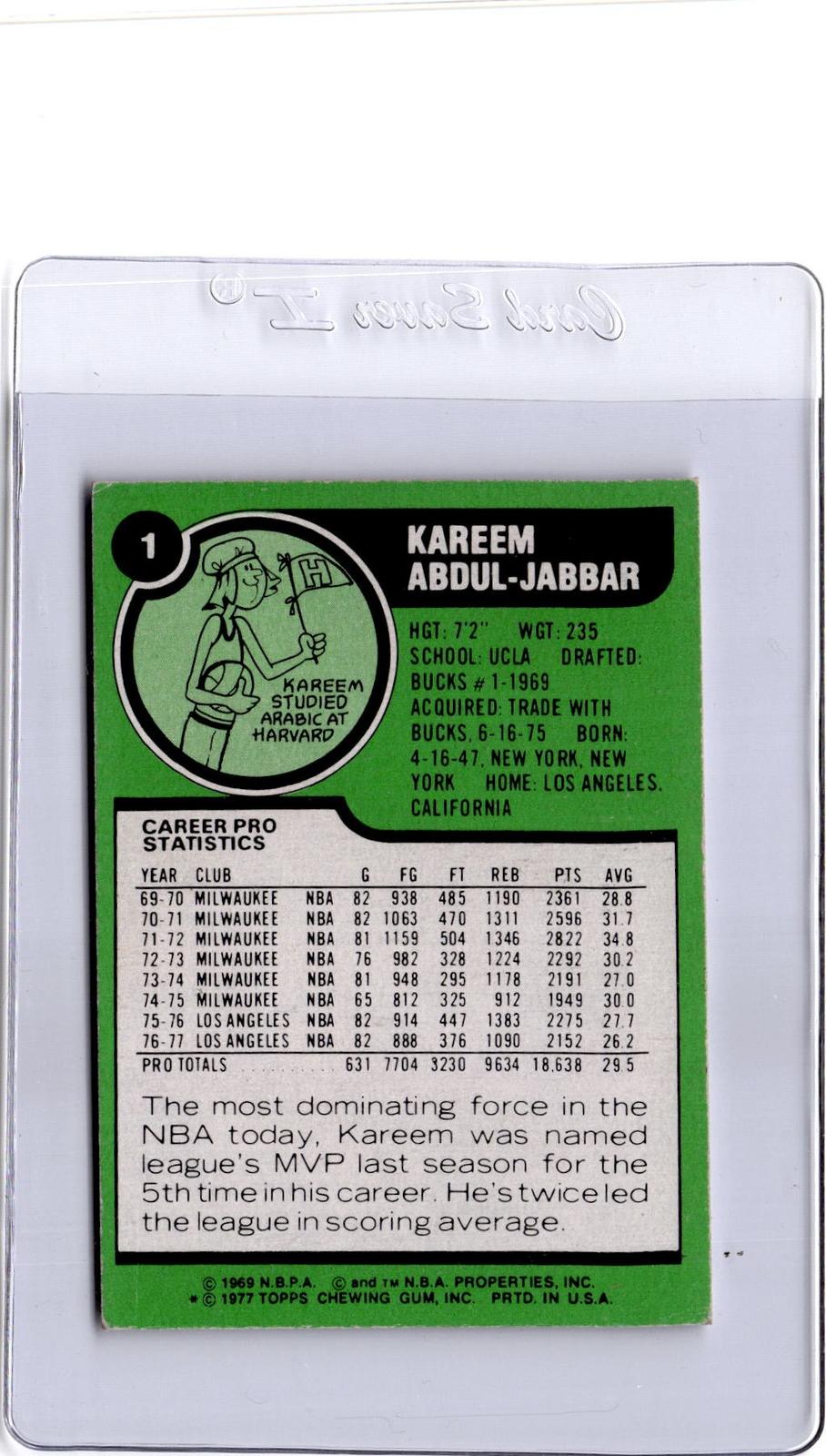 1977-78 Topps #1 Kareem Abdul-Jabbar White Backs
