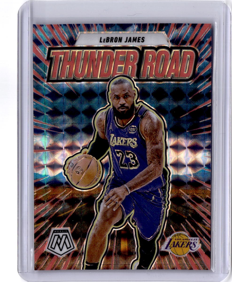 2024-25 Panini Mosaic #3 LeBron James Thunder Road Mosaic Red Fluorescent #/75