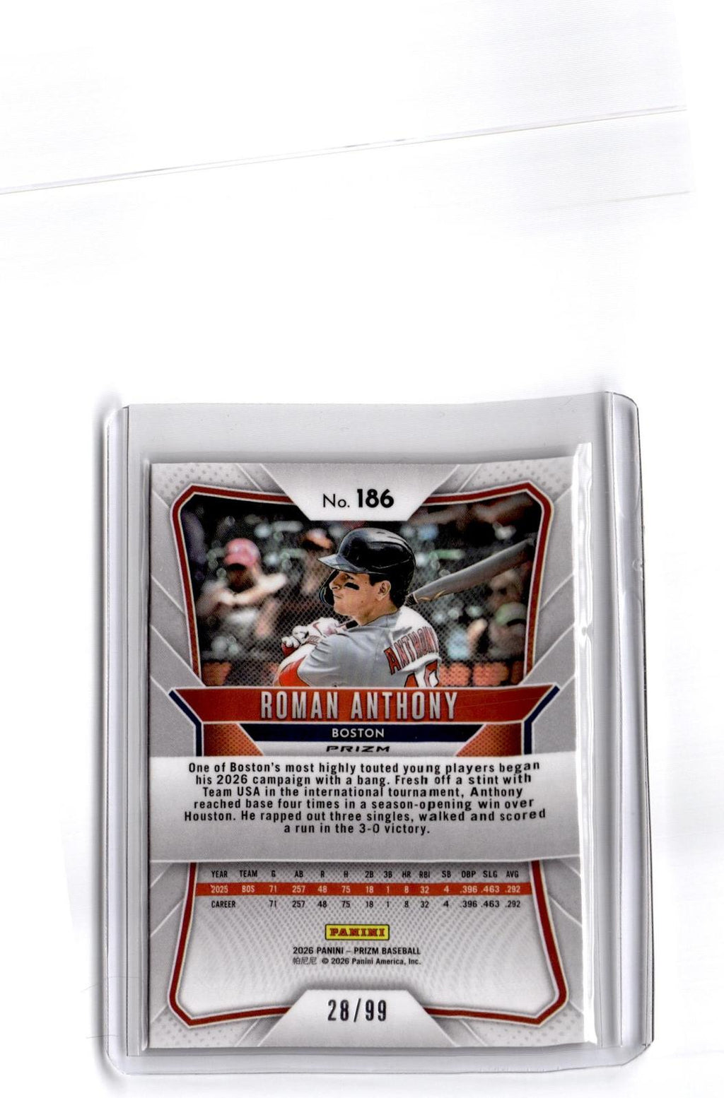 2026 Panini Prizm #186 Roman Anthony Red Power Prizm #/99
