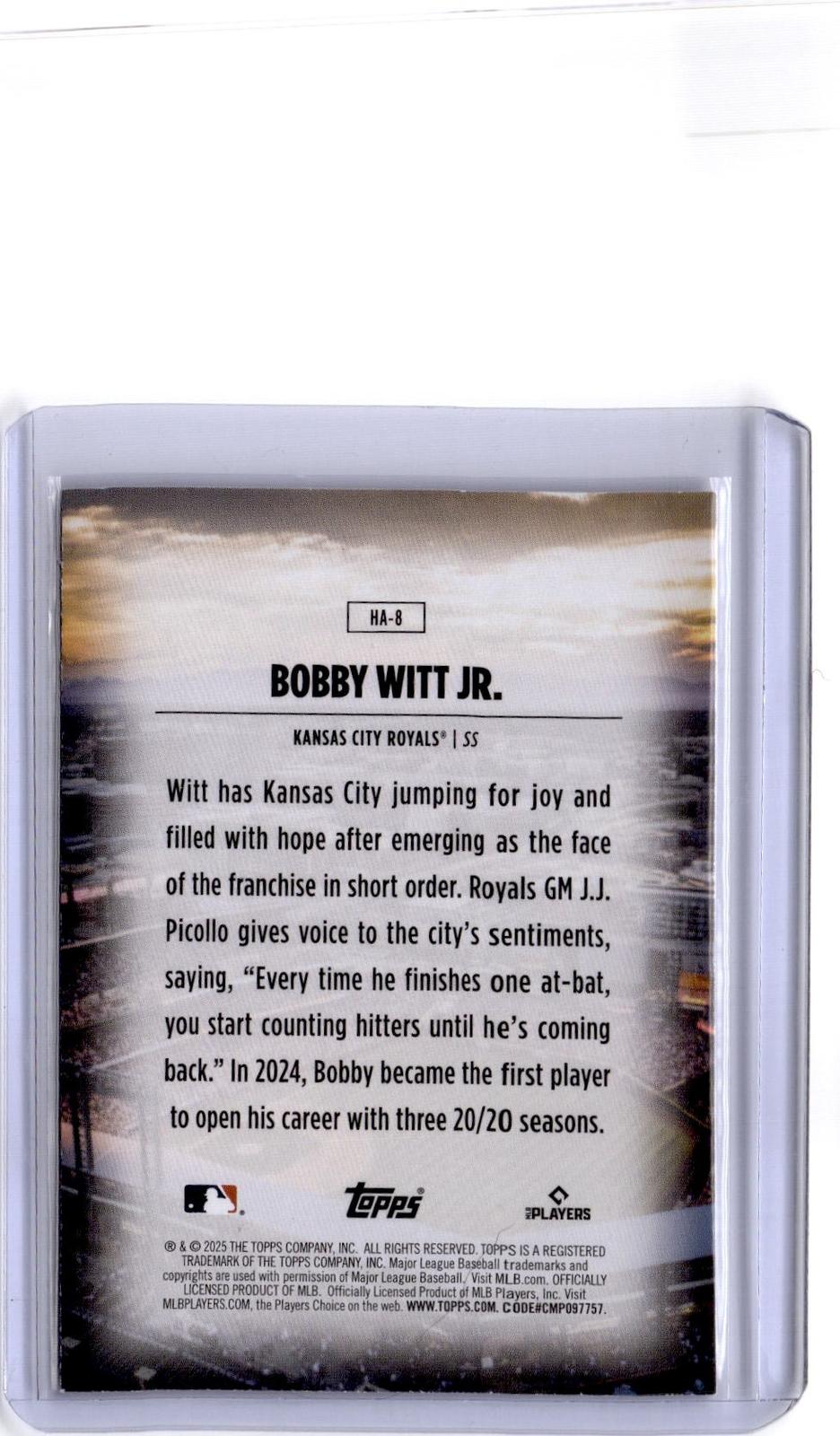 2025 Topps #HA-8 Bobby Witt Jr. Home Field Advantage