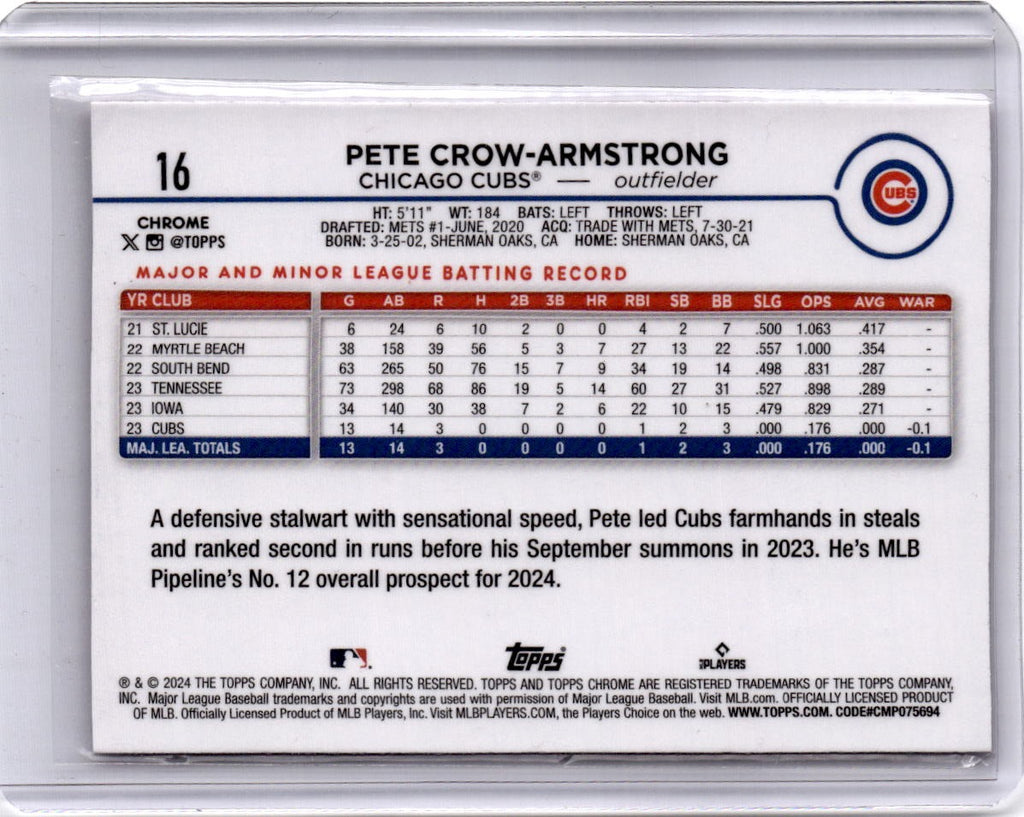2024 Topps Chrome Logofractor Edition #16 Pete Crow-Armstrong